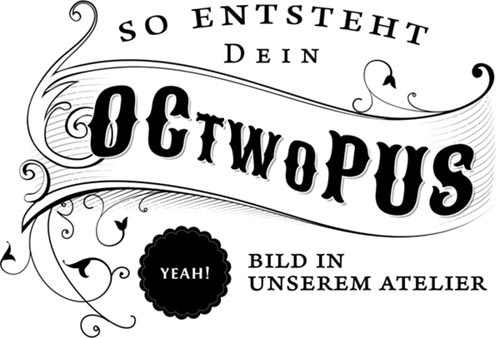 die headline: so entsteht dein neues octwopus bild in unserem atelier. im stil des octwopus logos gestaltet